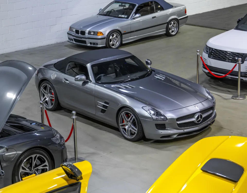 Mercedes SLS parked in the CBS Automotive facility
