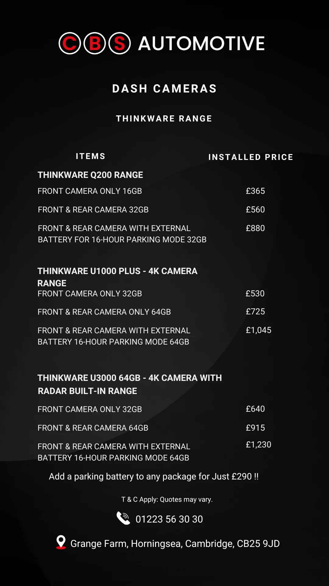 Thinkware Dash Cam Installation Packages – CBS Automotive Cambridge