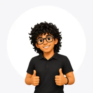 Cartoon avatar with curly hair and glasses giving thumbs up gesture.